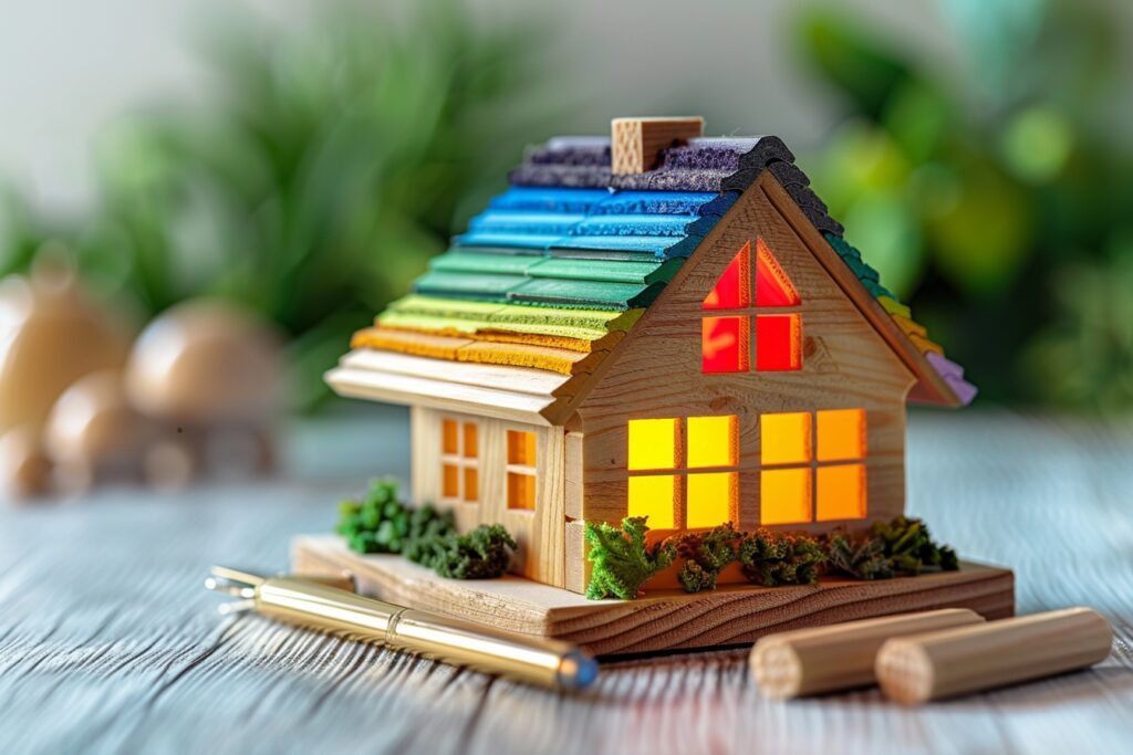 Maison avec un toit de la couleur des etiquettes énergétiques