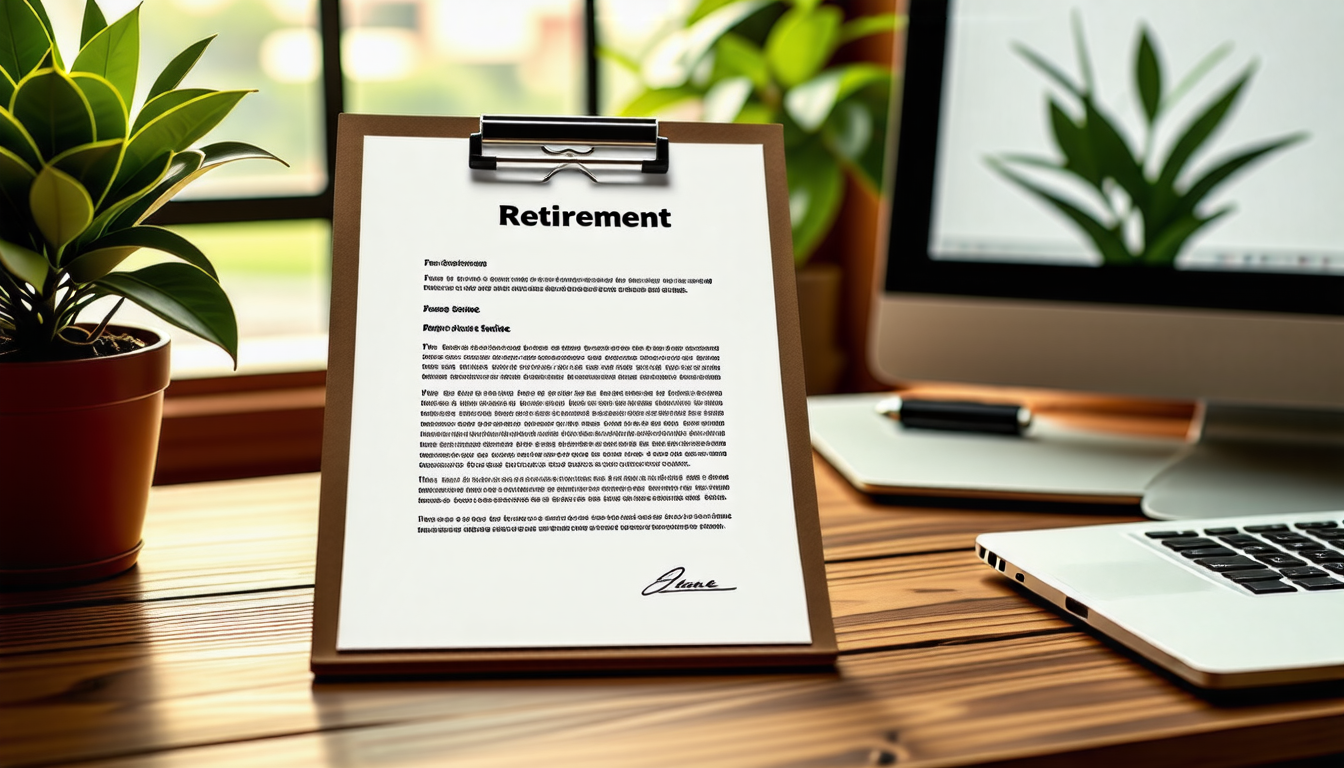 découvrez notre modèle de lettre de départ à la retraite, conçu spécialement pour les employeurs. ce modèle vous aidera à rédiger une lettre claire et professionnelle pour annoncer votre retraite, tout en respectant les formalités nécessaires. simplifiez-vous la tâche avec un exemple prêt à l'emploi !
