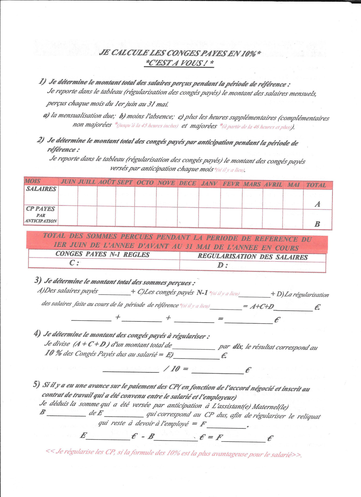 Exemple de calcul des congés payés à 10 %