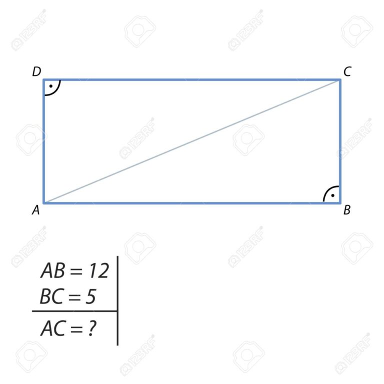 Illustration d’un calcul de diagonale d’un rectangle avec les côtés 5 et 12 utilisant le théorème de Pythagore