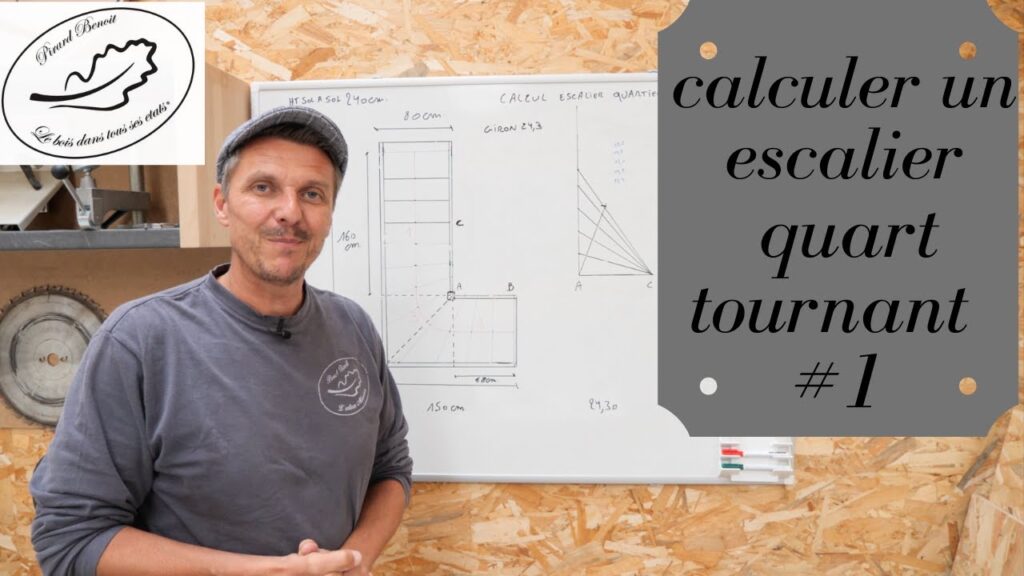 Schéma explicatif du calcul d’un escalier quart tournant avec méthode de la herse