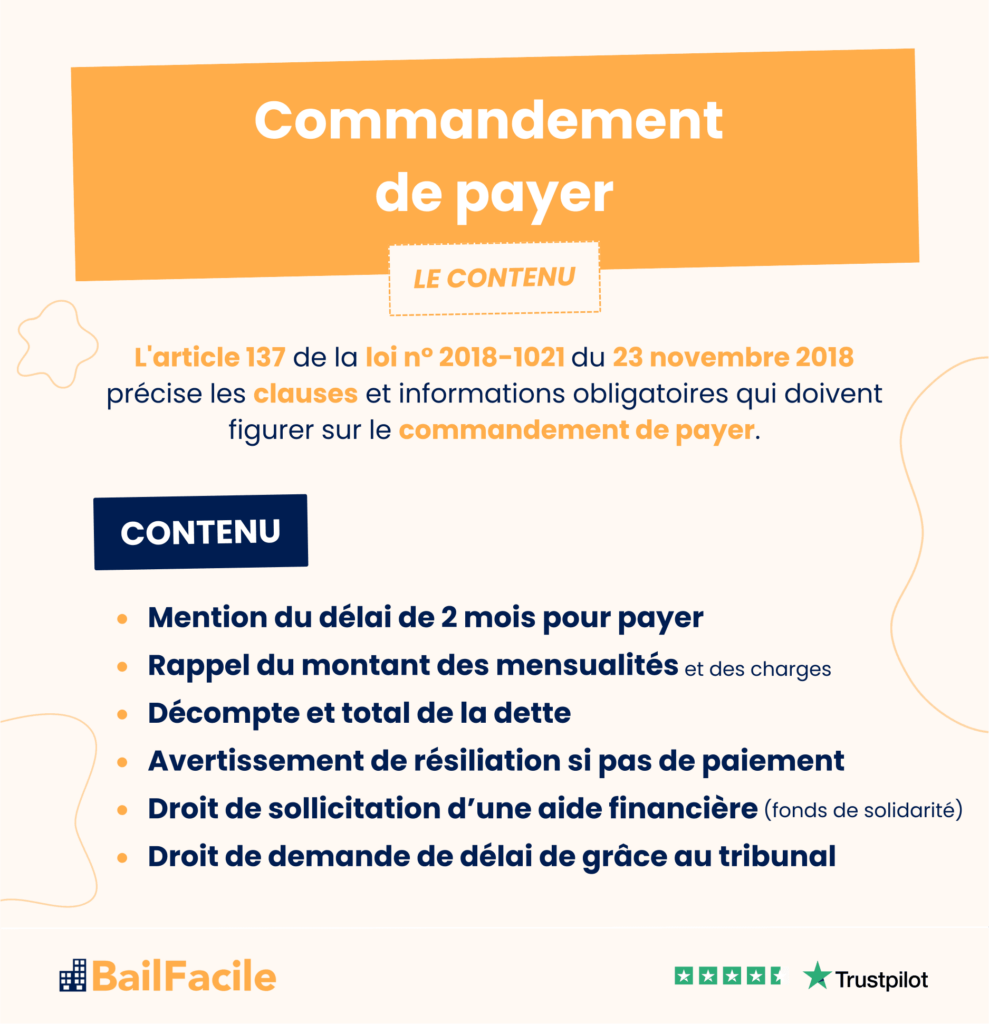 Représentation d'un commandement de payer encadré par la loi de 1989 pour protection du bailleur