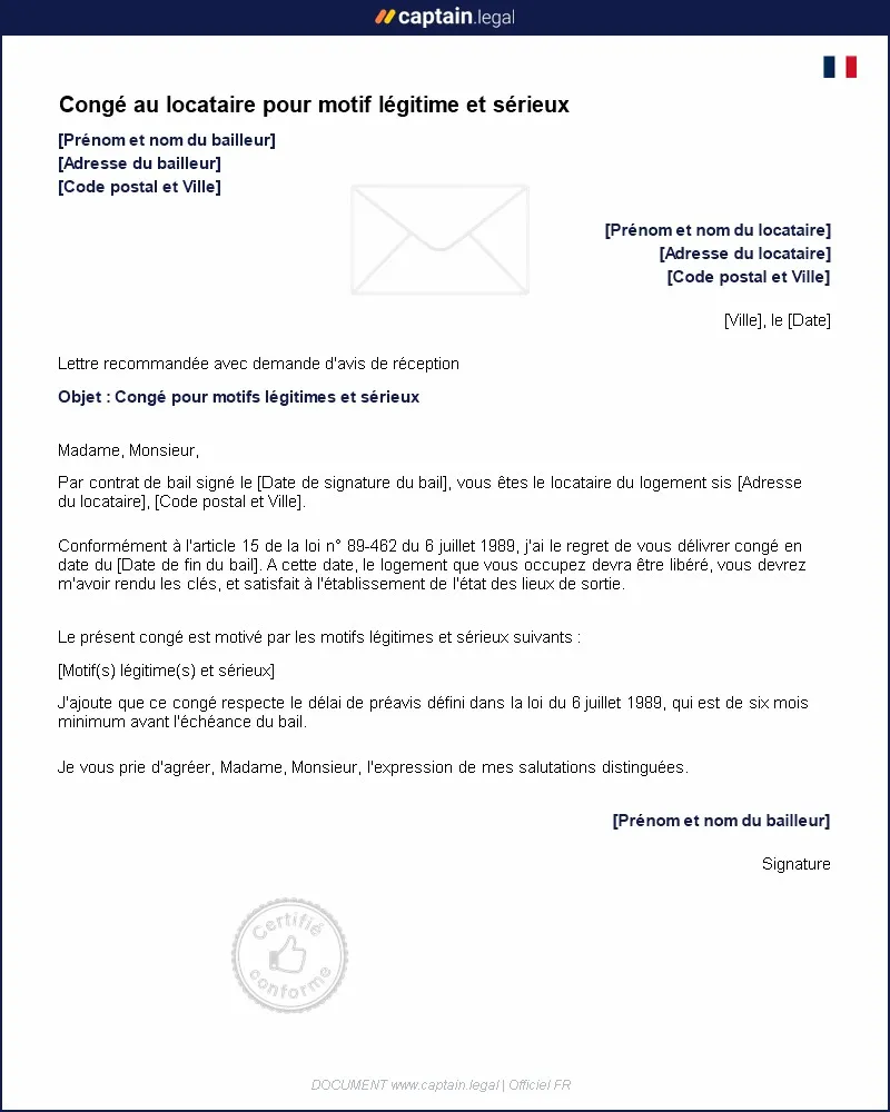 article 15 loi du 6 juillet 1989 - congé locataire