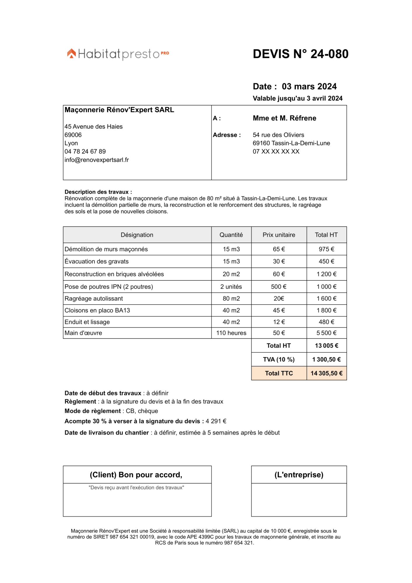 Tableau coût construction maison