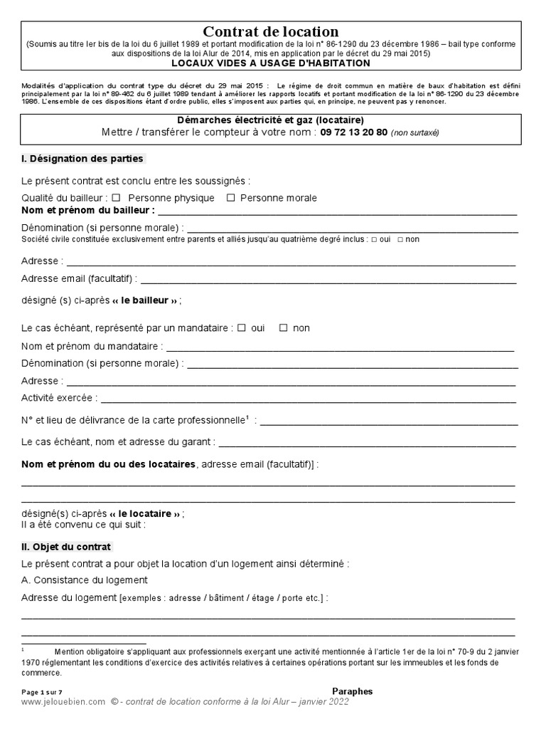 modèle de bail type selon la loi Alur